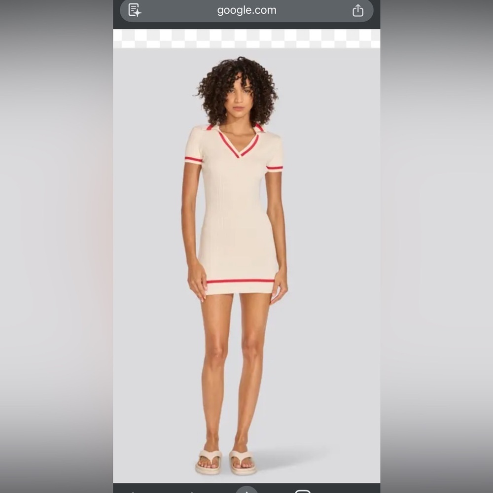 SOLID & STRIPED Cream Ribbed Dress with Red Logo Tag Bodycon Nautical Small